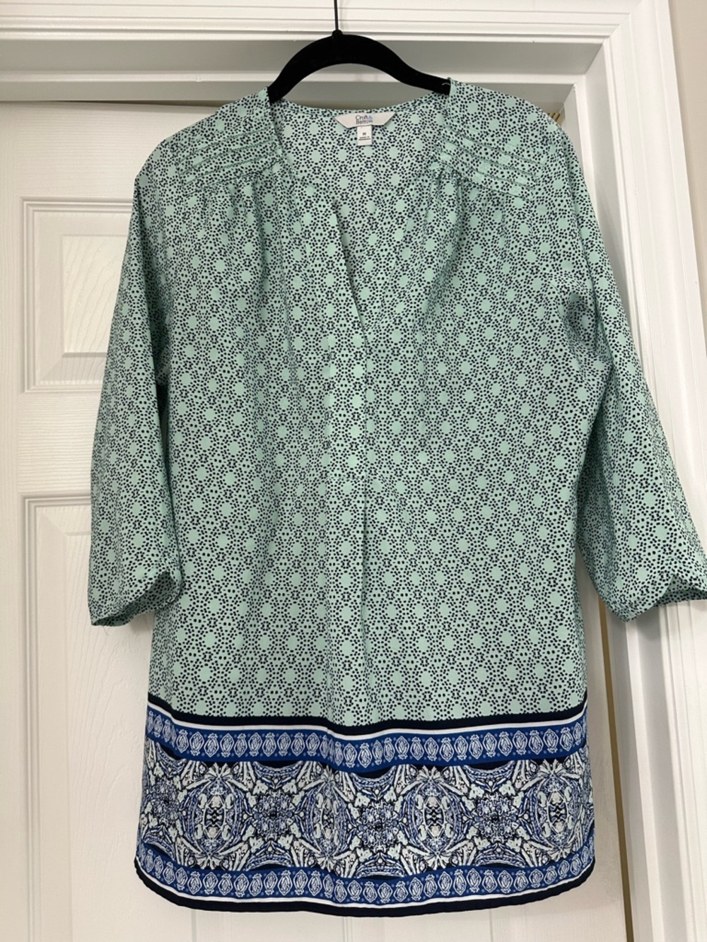 croft & barrow Mint and Navy Border-Print Tunic